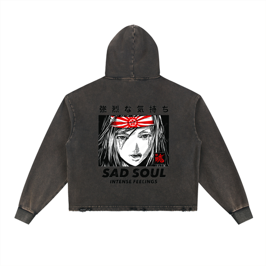 Vintage Washed Frayed-Hem Hoodie