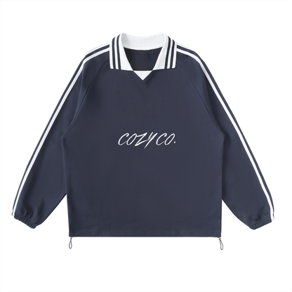 Contrast Striped Lapel Collar Sweatshirt