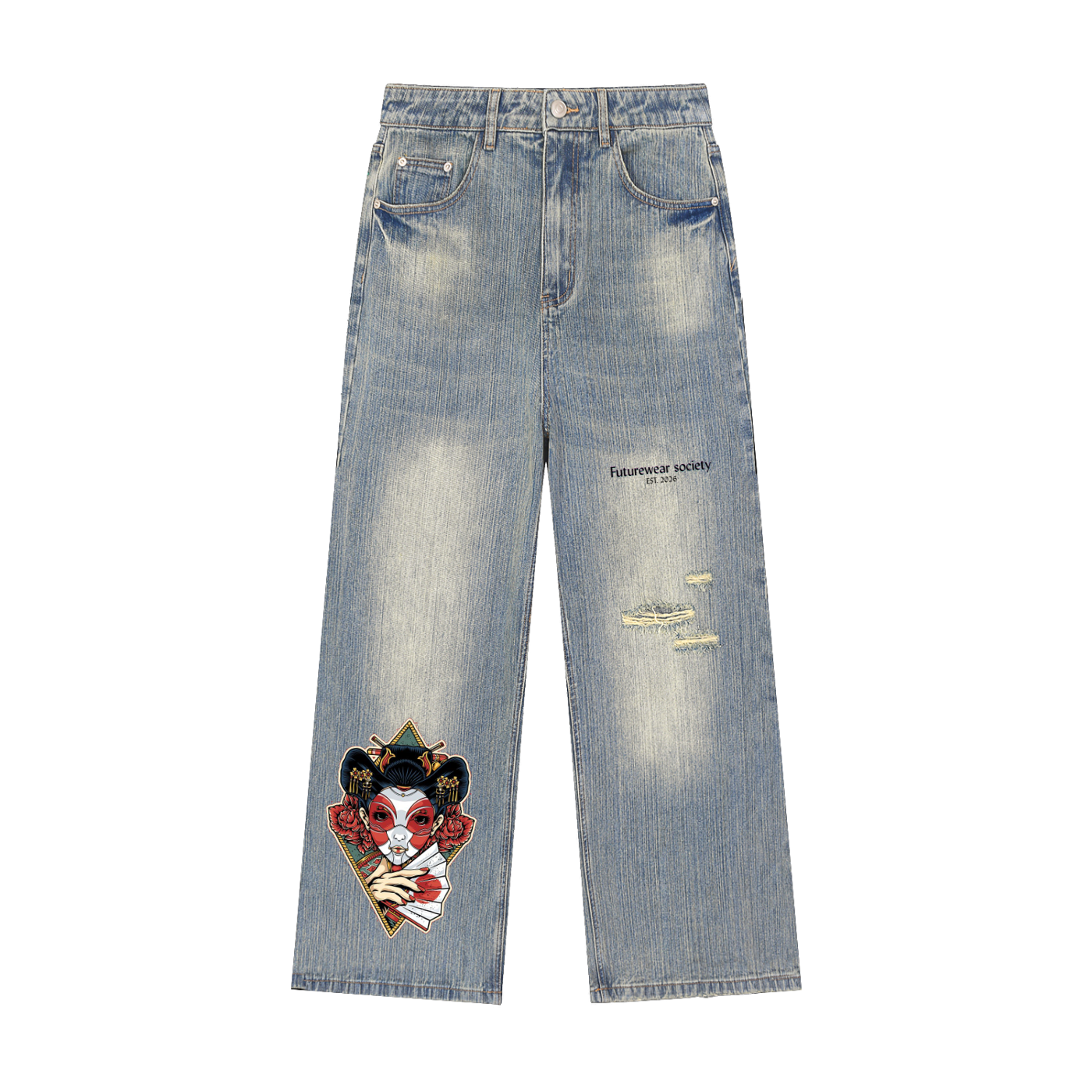 Vintage Wash Distressed Denim Jeans