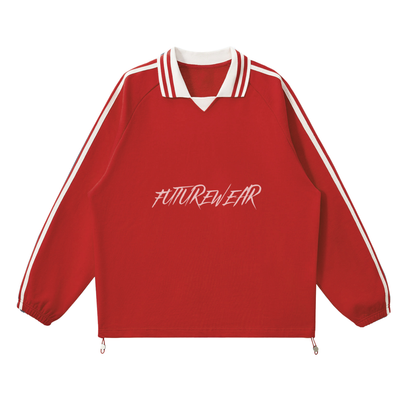 Contrast Striped Lapel Collar Sweatshirt