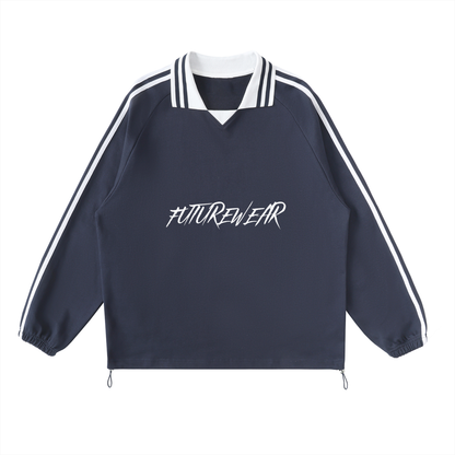 Contrast Striped Lapel Collar Sweatshirt
