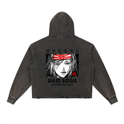 Vintage Washed Frayed-Hem Hoodie